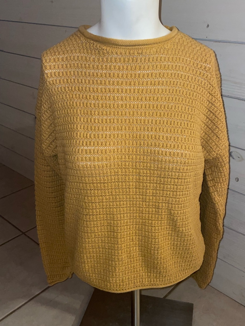 Women's Universal Thread Mustard Waffle Crewneck Sweater, small